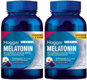 Hoggar Melatonin Gummies mit 1 mg Melatonin, Vitamin B6, Baldrian, Lavendel und Kamille, Blaubeergeschmack, vegan, zuckerfrei, laktosefrei und glutenfrei – Bild 1 von 1