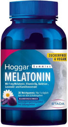 Hoggar Melatonin Gummies mit Vitamin B6, Baldrian, Lavendel und Kamille, Blaubeergeschmack, vegan und zuckerfrei, 30 Stück – Bild 1 von 2