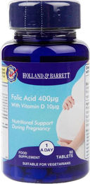 Holland & Barrett Folsäure 400 mcg und Vitamin D 400 IE Tabletten vegetarisch für Schwangere und Stillende – Bild 1 von 1