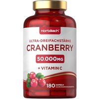 Produktbild von Horbaach Cranberry mit Vitamin C hochdosiert 50000 mg 300 mg Kapseln 180 Stück vegan zuckerfrei ohne Zusatzstoffe