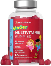 Horbaach Multivitamin Gummis für Kinder vegan vegetarisch glutenfrei laktosefrei ohne Zusatzstoffe 60 Stück – Bild 1 von 2