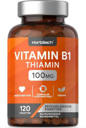 Horbaach Vitamin B1 Thiamin Tabletten Vegan Laktosefrei 120 Stück – Bild 1 von 4