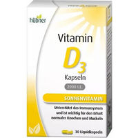 Produktbild von Hübner Vitamin D3 Kapseln 1000 IE glutenfrei und laktosefrei 30 Stück