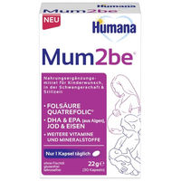 Produktbild von Humana Mum2be Schwangerschaft und Stillvitamine Kapseln mit DHA Folsäure Eisen Jod und Vitamin D gluten- und laktosefrei 30 Kapseln für Schwangere und Stillende