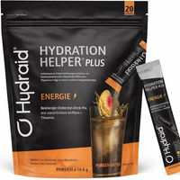 Produktbild von Hydraid PLUS ENERGY Peach Iced Tea – Elektrolyt-Pulver mit Koffein, Grüntee-Extrakt und Theanin – Vegan & ohne Zusatzstoffe – 20 Sticks