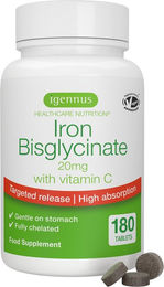 Igennus Eisenbisglycinat 20 mg mit Vitamin C Tabletten vegan 180 Stück – Bild 1 von 1