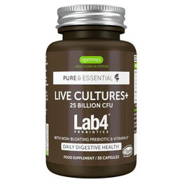 Igennus Live Cultures + Lab4 2-in-1 Probiotika und Präbiotikum mit 25 Milliarden Bakterienkulturen, Lactobacillus und Bifidobakterien, vegan, 30 Kapseln – Bild 1 von 6