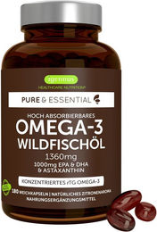 Igennus Omega-3 Fischöl Kapseln mit 1000 mg EPA und DHA sowie Astaxanthin 180 Kapseln – Bild 1 von 4