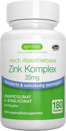Igennus Zink Tabletten mit Zinkbisglycinat 25 mg, 180 Stück, hochdosiert – Bild 1 von 1