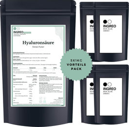 INGREO Essential Hyaluronsäure Natriumhyaluronat Mittelmolekular Vegan Feines Pulver 5kg – Bild 1 von 4