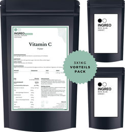 INGREO Essential Vitamin C Pulver Ascorbinsäure ohne Zusatzstoffe 3kg (3x1kg) – Bild 1 von 4
