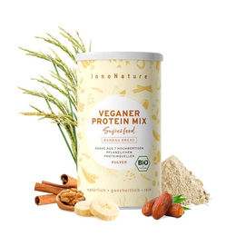 InnoNature Bio Banana Bread Protein Mix Pulver mit 8 pflanzlichen Proteinquellen, Haselnüssen, Datteln und Zimt, 450g, Vegan und Zuckerfrei – Bild 1 von 2