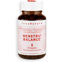 Produktbild von InnoNature Menstru Balance Kapseln mit Mönchspfeffer, Frauenmantel, L-Tryptophan, Löwenzahn und Vitamin B6, 60 Kapseln, vegan, laktosefrei und zuckerfrei