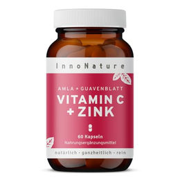 InnoNature Vitamin C und Zink Kapseln mit Acerola und Hagebutte, 240 mg Vitamin C und 30 mg Zink, 60 Kapseln, vegan, zuckerfrei und laktosefrei – Bild 1 von 4