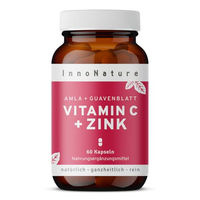 Produktbild von InnoNature Vitamin C und Zink Kapseln mit Acerola und Hagebutte, 240 mg Vitamin C und 30 mg Zink, 60 Kapseln, vegan, zuckerfrei und laktosefrei