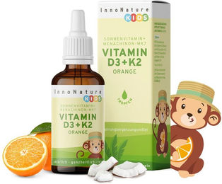 InnoNature Vitamin D3+K2 Kids Tropfen für Kinder vegan laktosefrei und zuckerfrei – Bild 1 von 2