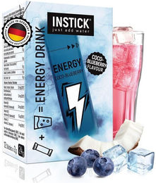 INSTICK Zuckerfreier Energydrink Coco-Blueberry - Kalorienarmes Getränkepulver mit Koffein und Vitaminen - Vegan - 12 Sticks – Bild 1 von 5