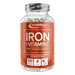 IronMaxx Iron + Vitamin C - 130 Kapseln | Hochdosiert mit 40 mg Eisen Bisglycinat und Vitamin C aus natürlicher Acerola/Hagebutte | Vegan – Bild 1 von 4