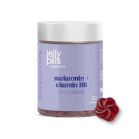 Produktbild von Jelly Pills Melatonin Gummies 0,5 mg mit Vitamin B6 und präbiotischer Faser, 60 vegane Gummibärchen, zuckerfrei und glutenfrei