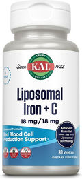 KAL Liposomales Eisen mit Vitamin C 18 mg 30 Kapseln vegan glutenfrei ohne Zusatzstoffe für Frauen und Sportler – Bild 1 von 4