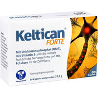 Produktbild von Keltican forte Kapseln mit Uridinmonophosphat, Vitamin B12 und Folsäure, vegan, glutenfrei und laktosefrei