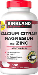 Kirkland Signature Kalziumzitrat Magnesium Zink und Vitamin D3 Tabletten 500 Stück glutenfrei laktosefrei hefefrei ohne Zusatzstoffe – Bild 1 von 4