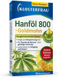 Klosterfrau Hanföl mit Goldmohn Weichkapseln 800 mg, glutenfrei und laktosefrei, 30 Kapseln – Bild 1 von 2