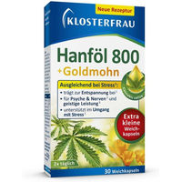 Produktbild von Klosterfrau Hanföl mit Goldmohn Weichkapseln 800 mg, glutenfrei und laktosefrei, 30 Kapseln