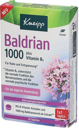 Kneipp Baldrian 1000 plus Vitamin B1 Tabletten vegan glutenfrei laktosefrei 30 Stück – Bild 1 von 2