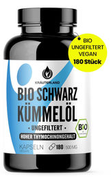 Kräuterland Organic Schwarzkümmelöl Kapseln unfiltriert vegan 180 Stück – Bild 1 von 2
