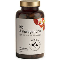 Produktbild von Kurkraft© Bio Ashwagandha KSM-66® Extrakt 600 mg mit 5 % Withanoliden 120 Tabletten vegan