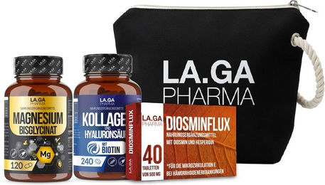 LA.GA Leichte Beine Bundle mit Magnesium, Diosmin und Kollagen sowie Strand-Clutch, Kapseln, glutenfrei und laktosefrei – Bild 1 von 3