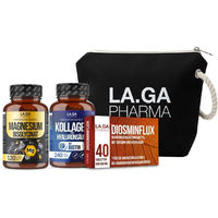 Produktbild von LA.GA Leichte Beine Bundle mit Magnesium, Diosmin und Kollagen sowie Strand-Clutch, Kapseln, glutenfrei und laktosefrei