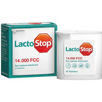 Produktbild von Lactostop Hübner Laktase 14.000 FCC Tabletten vegan und glutenfrei 40 Stück