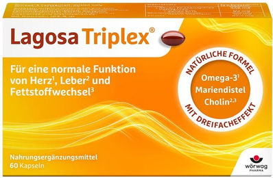 Lagosa Triplex Weichkapseln von Wörwag Pharma mit Omega-3, Cholin und Mariendistel, 60 Kapseln, glutenfrei, zuckerfrei, laktosefrei – Bild 1 von 3