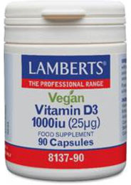 Lamberts Vitamin D3 1000 IE 25 mcg Kapseln Vegan 90 Stück – Bild 1 von 2