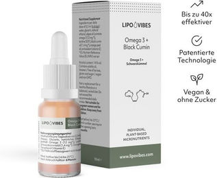 LipoVibes Omega 3 + Schwarzkümmel Tropfen vegan zuckerfrei glutenfrei laktosefrei – Bild 1 von 2