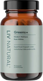 LIV Greens+ Superfood-Mischung Kapseln mit Chlorophyll, Alfalfa, Gerstengras, Moringa und Lucuma, vegan und zuckerfrei, 90 Kapseln – Bild 1 von 4