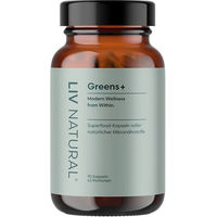 Produktbild von LIV Greens+ Superfood-Mischung Kapseln mit Chlorophyll, Alfalfa, Gerstengras, Moringa und Lucuma, vegan und zuckerfrei, 90 Kapseln