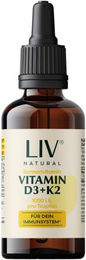 LIV Vitamin D3 K2 Tropfen mit 1000 IE pro Tropfen, vegan und ohne Zusatzstoffe, 30 ml – Bild 1 von 3