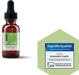 LIVIADA ASXANT Astaxanthin Tropfen in bioaktivem MCT-Öl vegan und ohne Zusatzstoffe – Bild 1 von 3