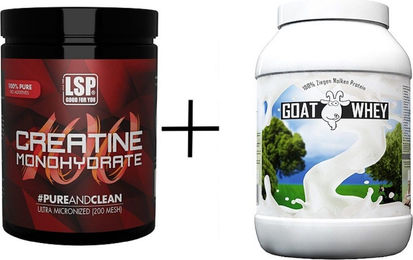 LSP Creatine Monohydrat und GOAT WHEY Eiweiß Set vegetarisch Neutral Pulver 2300g – Bild 1 von 2