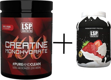 LSP Creatine Monohydrat und Premium Whey Protein Erdbeere Vegetarisch Pulver Set 2300g – Bild 1 von 2