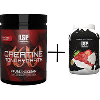 Produktbild von LSP Creatine Monohydrat und Premium Whey Protein Erdbeere Vegetarisch Pulver Set 2300g