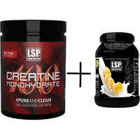 Produktbild von LSP Creatine Monohydrat und Premium Whey Protein Set mit Banane, vegetarisch, Pulver (500g und 1800g)