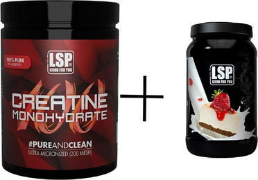 LSP Kombi-Set aus Creatin Monohydrat 500g und Premium Whey Protein 1800g Erdbeer-Cheesecake Pulver vegetarisch – Bild 1 von 3