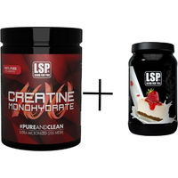 Produktbild von LSP Kombi-Set aus Creatin Monohydrat 500g und Premium Whey Protein 1800g Erdbeer-Cheesecake Pulver vegetarisch