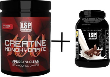 LSP Premium Creatine Monohydrat 500g Pulver und Premium Whey Protein Schokolade 1800g Pulver vegetarisch – Bild 1 von 2