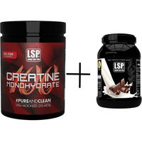 Produktbild von LSP Premium Creatine Monohydrat 500g Pulver und Premium Whey Protein Schokolade 1800g Pulver vegetarisch