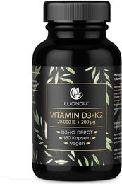 Luondu Vitamin D3 20000 IE und Vitamin K2 Kapseln mit Flechten vegan ohne Zusatzstoffe 180 Kapseln – Bild 1 von 2